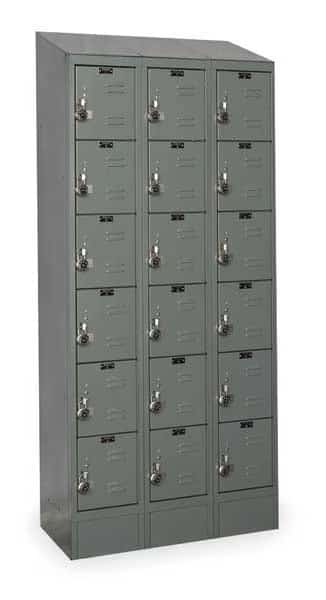 Box Locker, 36 in W, 18 in D, 78 in H, (3) Wide, (6) Tier, Dark Gray