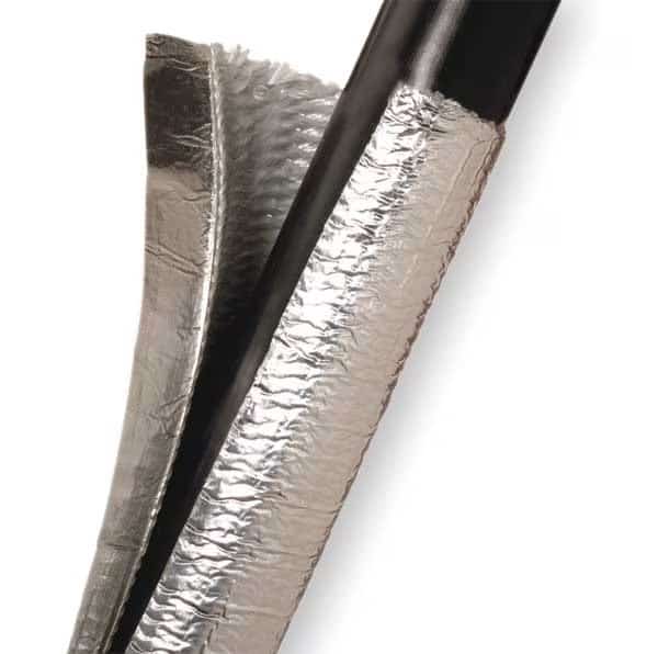 Coated Cable Sleeve, 3/8 in Inside Dia., 0.38 in Max Bundle Dia., 4 ft, Fiberglass, Silver
