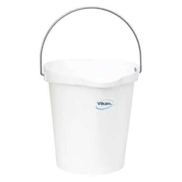 3 1/4 gal Round Bucket, 12-3/4 in H, 12 4/5 in Dia, White, Polypropylene/Stainless Steel
