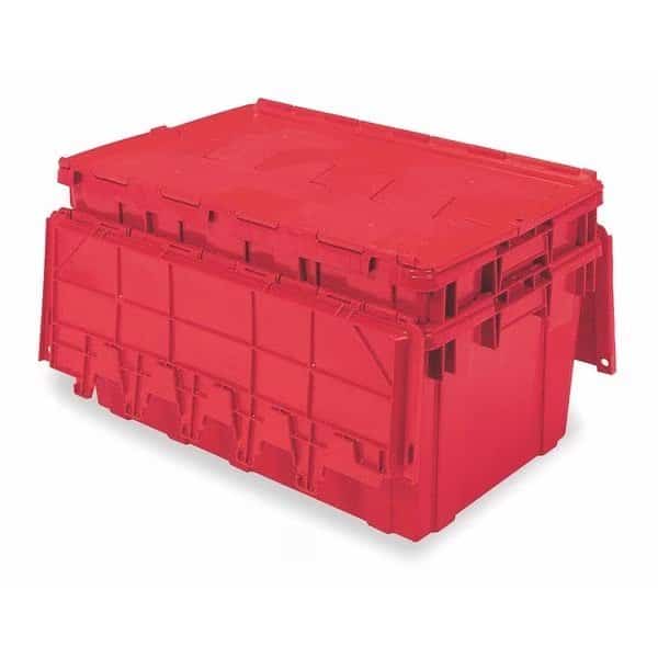 Attached Lid Container, 16.83 gal, 27 in L, 17 in W, 12 1/2 in H, Red, Plastic