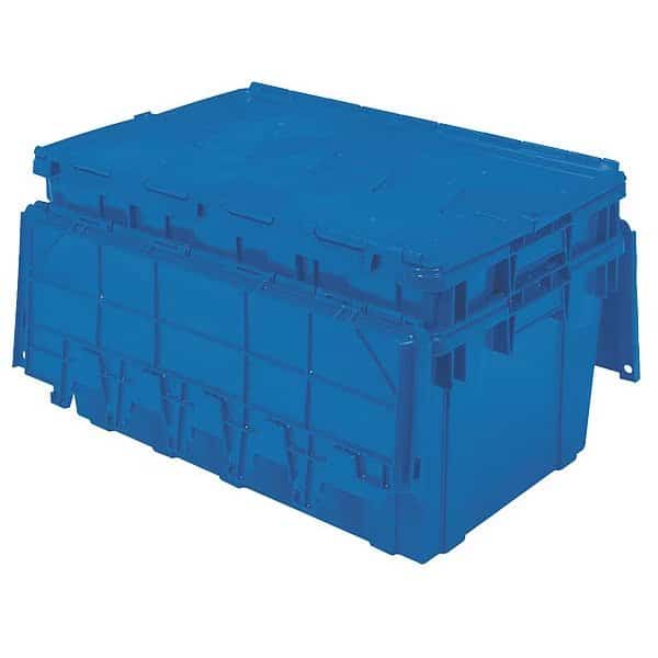 Attached Lid Container, 16.83 gal, 27 in L, 17 in W, 12 1/2 in H, Blue, Plastic