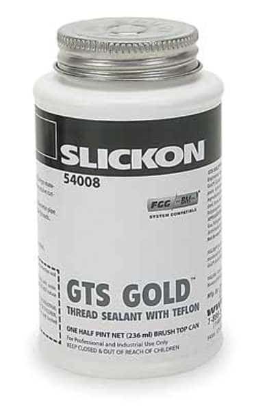 Pipe Thread Sealant 9.6 fl oz, Brush-Top Can, Slickon GTS Gold, Yellow, Paste