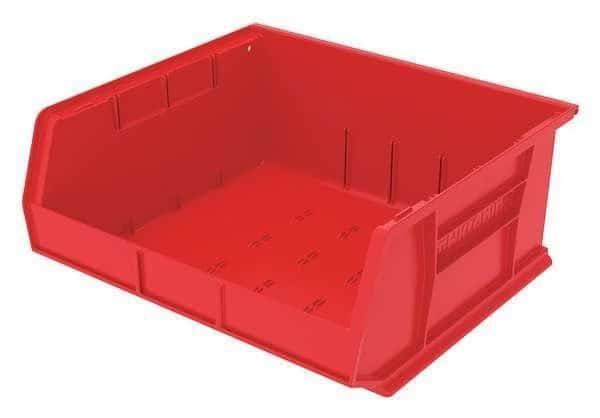 Hang & Stack Storage Bin, 16-1/2 in W x 14-3/4 in L x 7 in H, 75 lb Load Capacity, Red, Plastic