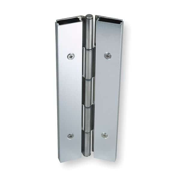 Piano Hinge, Stainless Steel, Full Surface Mounting, 1 11/16 in Leaf W x 8 ft Leaf H, Satin