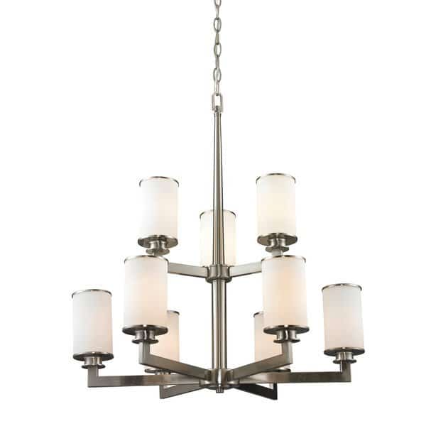Savannah 9 Light Chandelier, Brushed Nickel & Matte Opal
