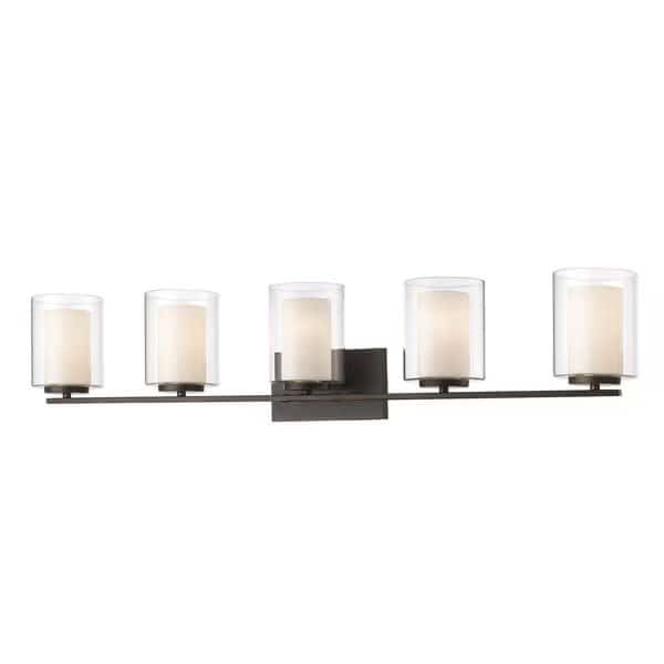 Willow 5 Light Vanity, Olde Bronze & Clear Outside with Matte Opal Inside