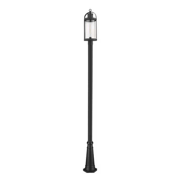 Roundhouse 1 Light Outdoor Post Mounted Fixture, Black And Clear Seedy
