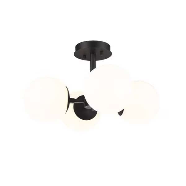 Midnetic 4 Light Semi Flush Mount, Matte Black & Matte Opal