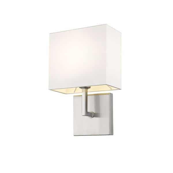Saxon 1 Light Wall Sconce, Brushed Nickel & White