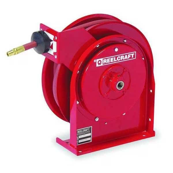 Spring Return Hose Reel, 1/4 in Hose Diameter, 20 ft Length, 300 psi Max. Pressure, Brass, Red