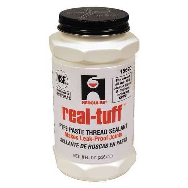 Pipe Thread Sealant 9.6 fl oz, Brush-Top Can, Real Tuff, White, Paste