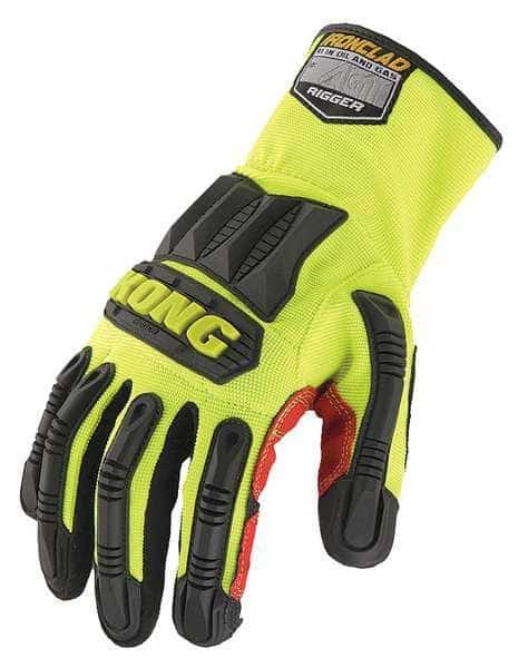 KONG(R) Mechanics Gloves, Synthetic Leather Palm, Nylon, Spandex Back, M, Black/Lime