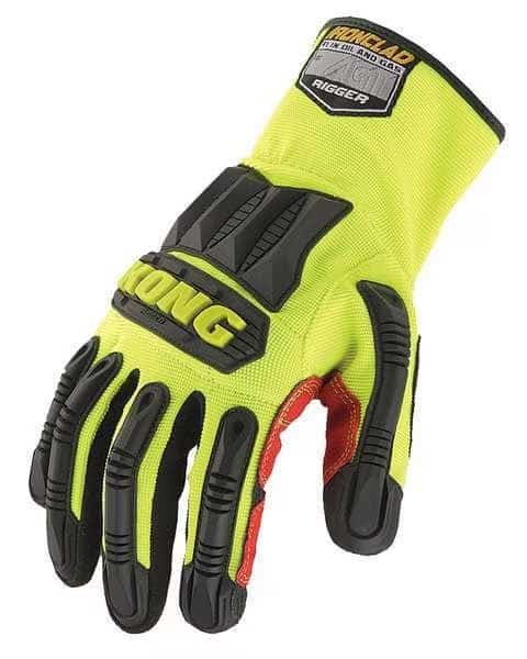 KONG(R) Mechanics Gloves, Synthetic Leather Palm, Nylon, Spandex Back, XL, Black/Lime