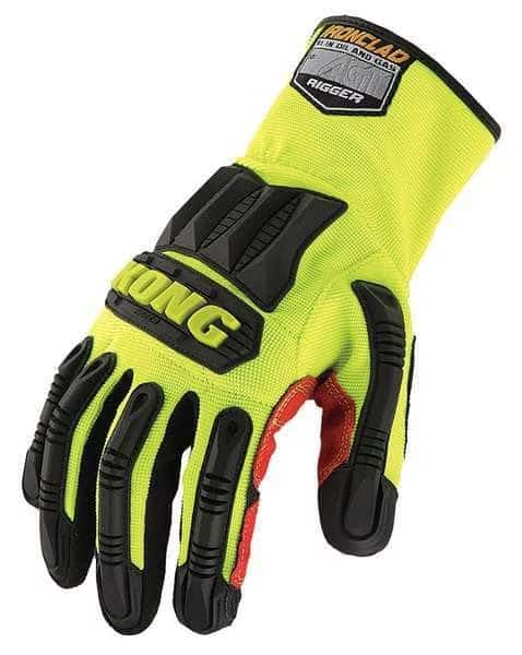 KONG(R) Mechanics Gloves, Synthetic Leather Palm, Nylon, Spandex Back, 2XL, Black/Lime