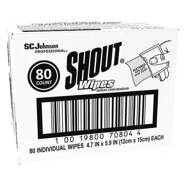 Stain Treater Wipes, White, Packet, Paper, Stain Remover, 80 Wipes, 6 in x 4 3/4 in, Lemon, SHOUT, Mfr# 686661