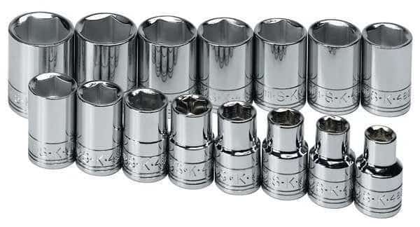 1/2" Drive Socket Set, Metric, 15 Pieces, Chrome, Range 10 to 24 mm, 6-Point