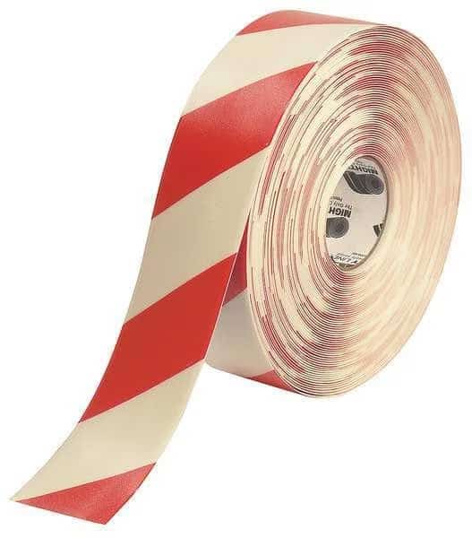 Industrial Safety Floor Marking Tape Vinyl White/Red Chevrons, 3" W x 100 ft. L, 60 mil Thick