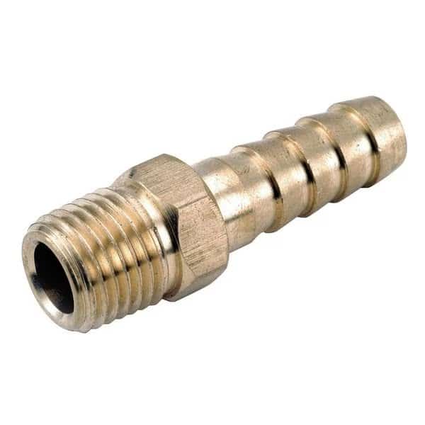 Barbed Hose Fitting, 1/2" Tube OD, 3/8 in Pipe Size, Brass