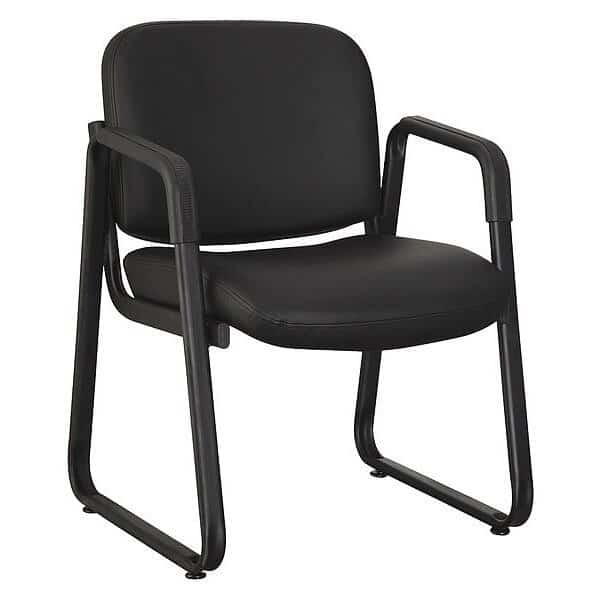 Guest Chair, Black Back, 26 in W 24.8" L 33-1/2" H, Leather Seat