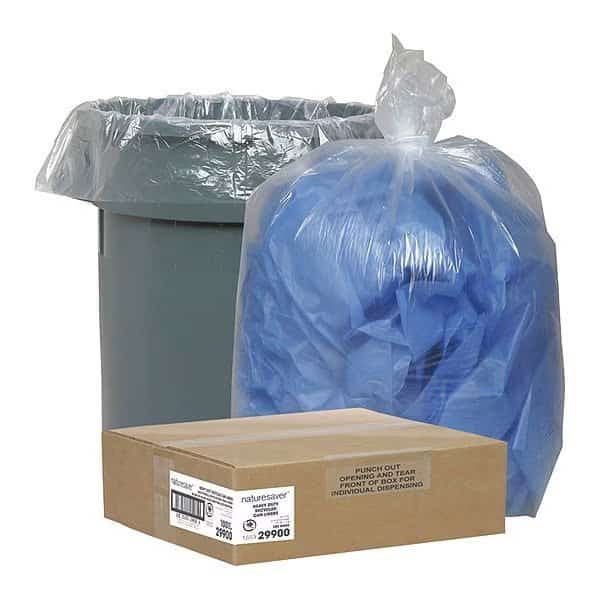 33 gal Recycling Liners, M, 1.25 mil (32 Micron), Clear, 100 PK