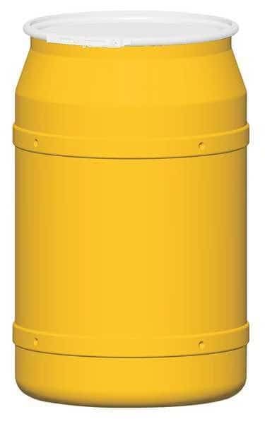 Open Head Transport Drum, Polyethylene, 57.5 gal, Unlined, Yellow, Eagle Mfg, Mfr#: 1656