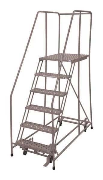 90 in H Steel Rolling Ladder, 6 Steps, 450 lb Load Capacity