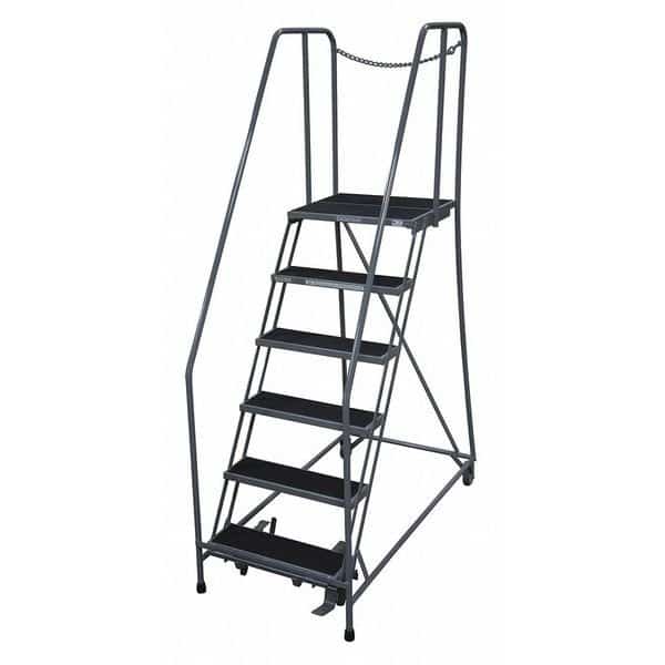 90 in H Steel Rolling Ladder, 6 Steps, 450 lb Load Capacity