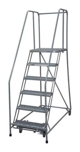 90 in H Steel Rolling Ladder, 6 Steps, 450 lb Load Capacity