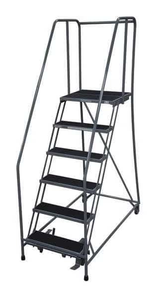 90 in H Steel Rolling Ladder, 6 Steps, 450 lb Load Capacity