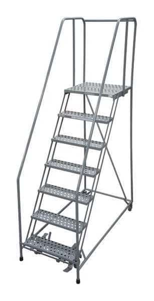 100 in H Steel Rolling Ladder, 7 Steps, 450 lb Load Capacity