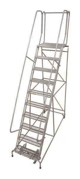 130 in H Steel Rolling Ladder, 10 Steps, 450 lb Load Capacity