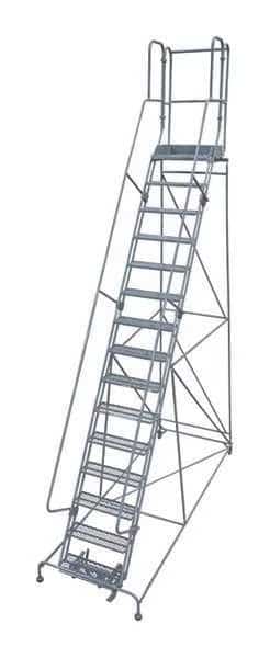 192 in H Steel Rolling Ladder, 15 Steps, 450 lb Load Capacity