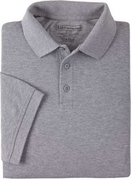 Tactical Polo Shirt, 100% Cotton, Button Front, Heather Gray, L