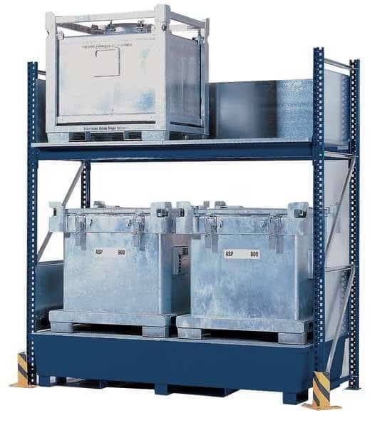 IBC Storage Rack and Sump, 120 in H, 55 in W, 55 in D, Blue