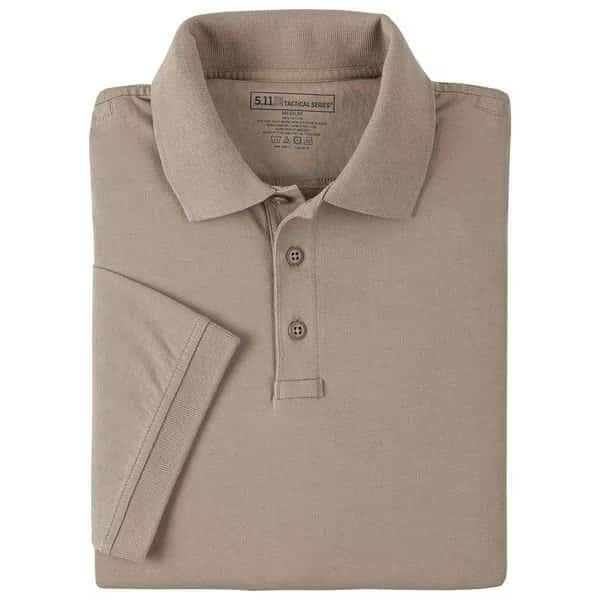 Tactical Polo Shirt, 100% Cotton, Button Front, 2 Pocket(s), Tan, L