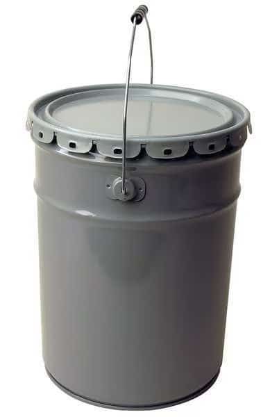 Pail, Open Head, Round, 5 gal, Steel, Gray