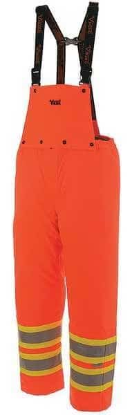 Hi-Visibility Rain Bib Pants, Polyester, 31 in Inseam, 30 in Waist, 0.80mm Thickness, Orange, S