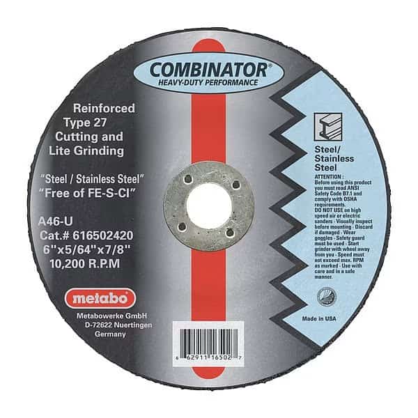 Combo Wheel,T27,A46U,6"X5/64"X7/8", Mfr#: 616502420, METABO