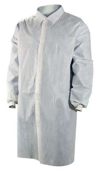 Disposable Lab Coat, Polypropylene, Snaps Closure, White, 2XL, 25 PK
