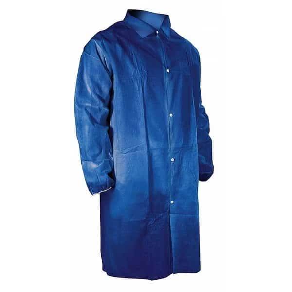 Disposable Lab Coat, Polypropylene, Snaps Closure, Blue, M, 25 PK