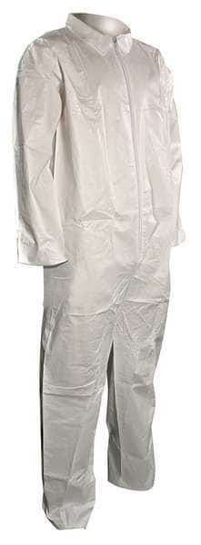 Disposable Coverall, Collared, L, Spunbonded Polypropylene, Zipper, Open Cuff, Open Ankle, 25 PK
