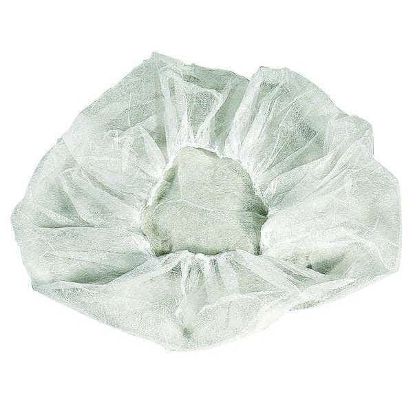 Bouffant Cap, Polypropylene, Latex-Free, White, 24 in Dia., Size Large, Flat Pack, 1000 Per Case