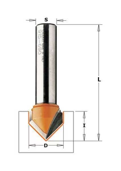 V Grooving Router Bit, HW, 3/8 in