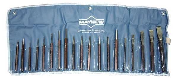 Punch and Chisel Set, Steel, Black Oxide Finish, 19 Piece