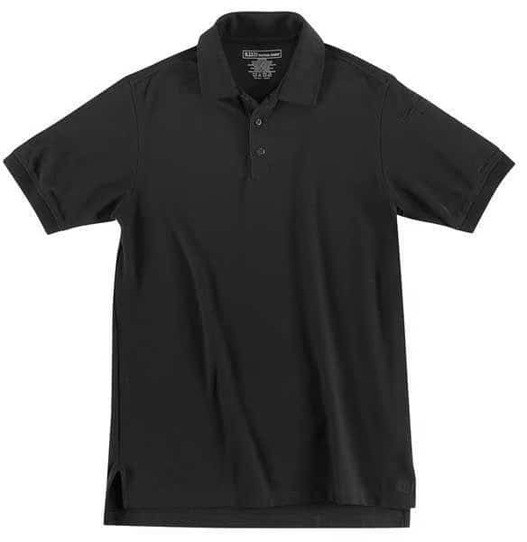 Tactical Polo Shirt, 40% Polyester, 60% Cotton, Button Front, 2 Pocket(s), Black, Xl