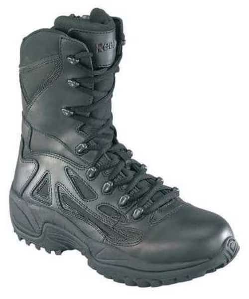Military/Tactical Boot, Leather/Fabric Upper, Rubber Outsole, Plain Toe, Side Zipper, Black, 7.5 M