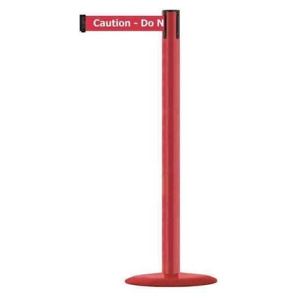 Barrier Post with Belt, Red, 13 ft Length, 38 in Post Height, Caution Do Not Enter, Red