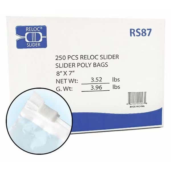 Reclosable Bag, 7 L, 8 in W, 2 mil Thick, Polyethylene, Clear