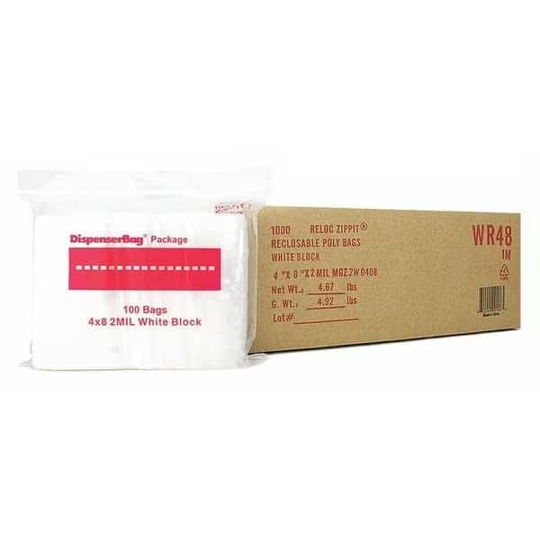 Clear Reclosable Bags,2 mil,4"x8",PK1000, Mfr#: WR48, RELOC ZIPPIT