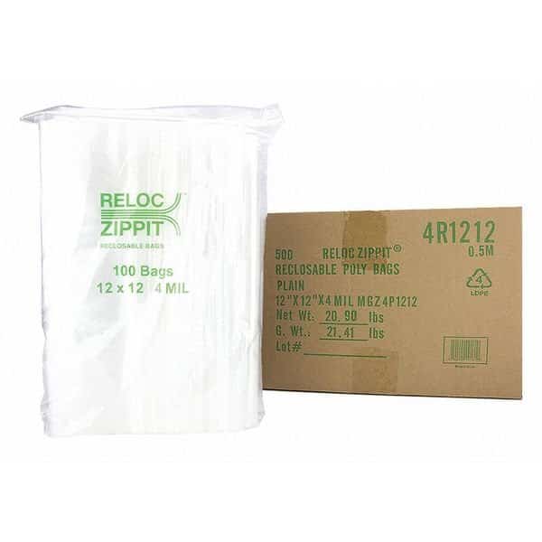 Clear Reclosable Bags,4mil,12"x12",PK500, Mfr#: 4R1212, RELOC ZIPPIT